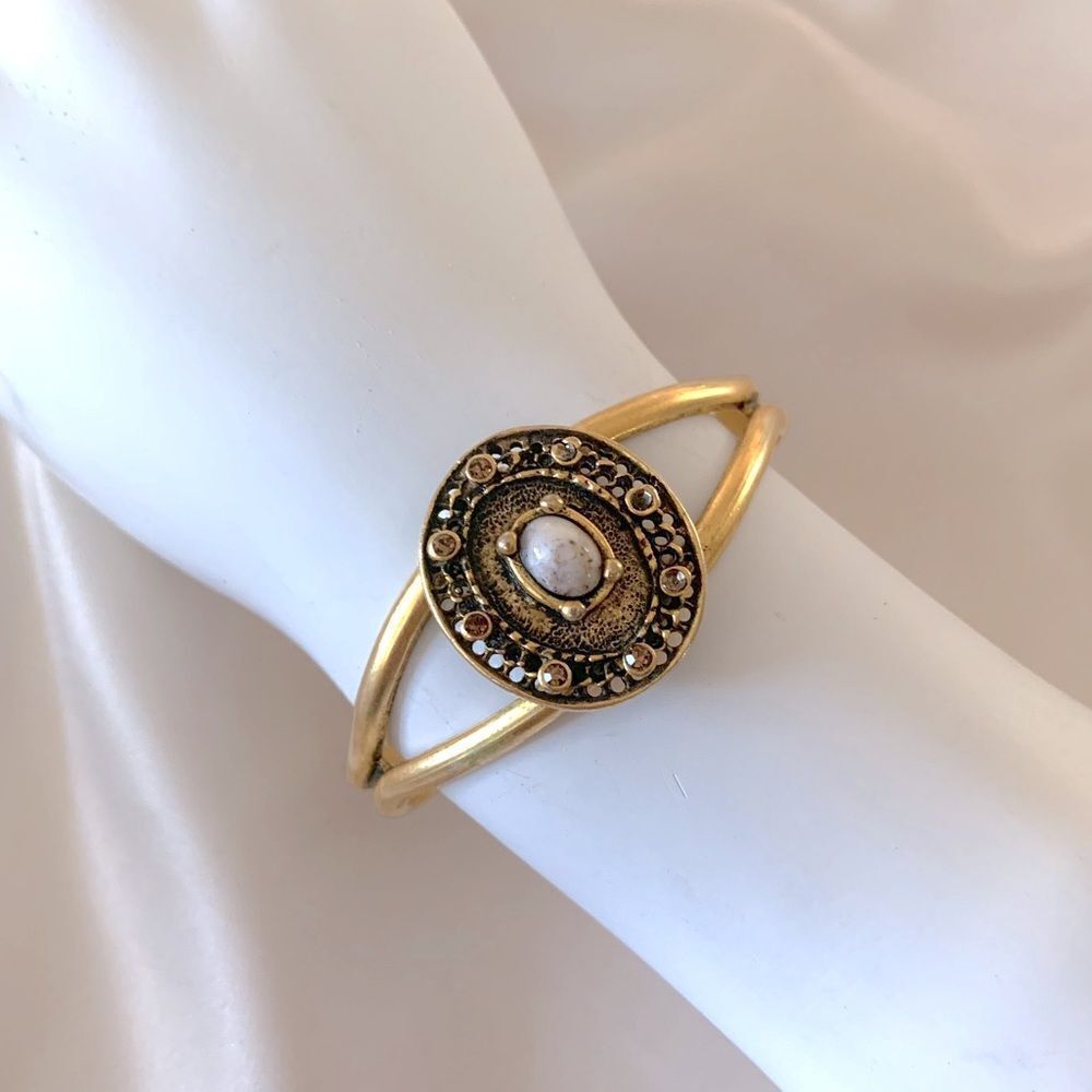Gold Tone Stone Cuff Bracelet